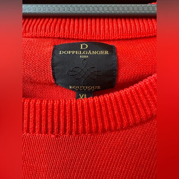 Doppelgänger Roma 100% Cotton Men's Bold Red/Orange Salmon Crewneck Sweater  XL - Picture 4 of 8